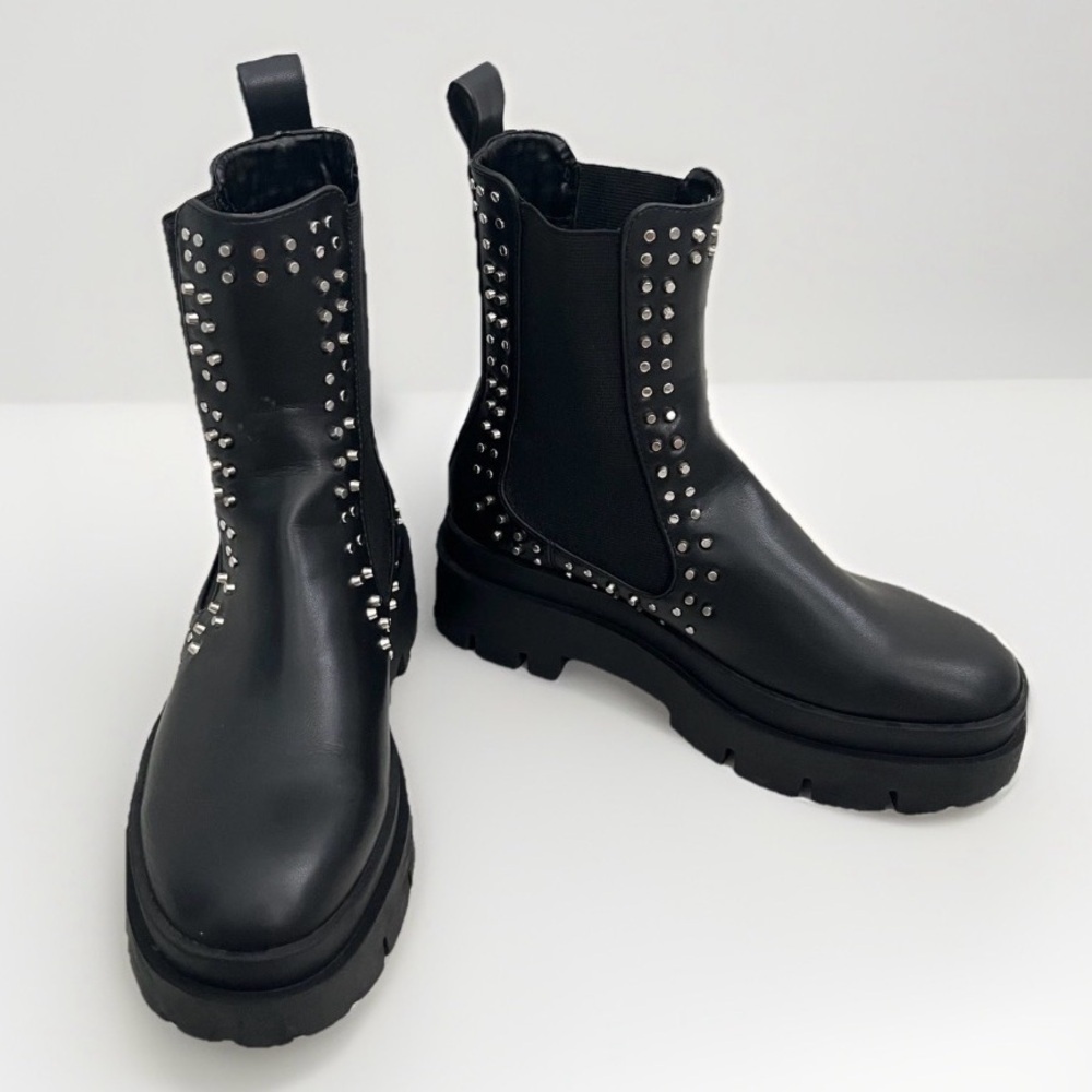 NEW ZARA Studded Chunky Moto Boots Black Chelsea Vegan Leather m size 6 / 36 EU - Picture 4 of 13